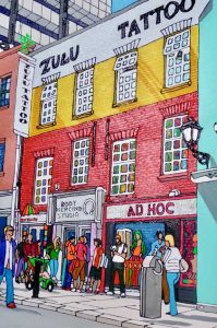 An illustration of a Dublin Streetscene